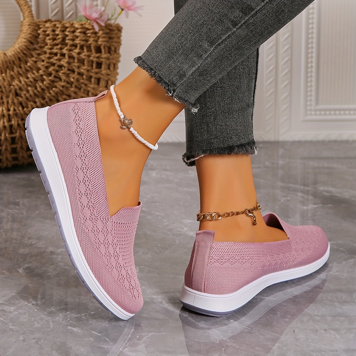 Zapatillas Transpirables Tejidas Voladoras Para Mujeres, Zapatos Casuales Para Exteriores Sin Cordones, Zapatos De Trabajo Ligeros detalles 6