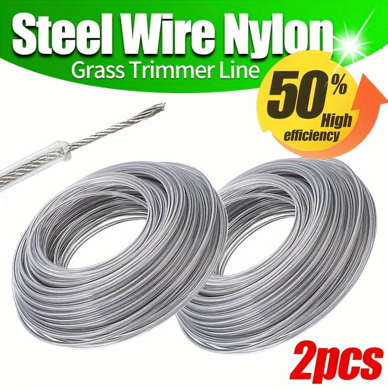 

2-pack 0.118" Diameter Steel Wire Nylon Grass Trimmer Line, 32.8ft Total Length - Durable Trimming Cord For Gardening And Park Maintenance