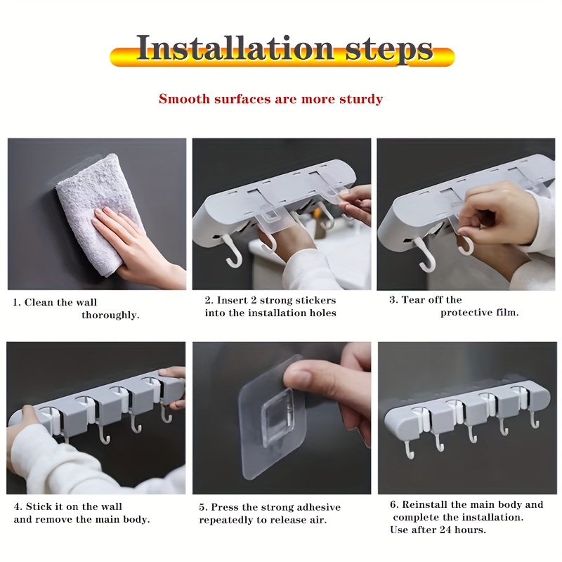 wall mounted mop and broom holder no drill   organizer with flexible silicone clips multi use plastic storage rack for bathroom   saving   sleek gray   cleaning tool holder   durable plastic rack details 5