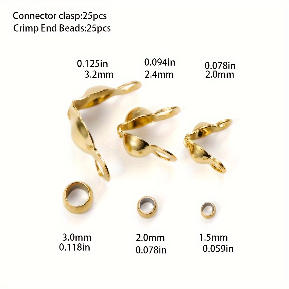 Image of 50pcs/lot (connector Clasp 25pcs/crimp End Beads 25pcs) Stainless Steel Gold Plated Connector Clasp Crimp End Beads For Bracelet Necklace Chains Jewelry Making Supplies