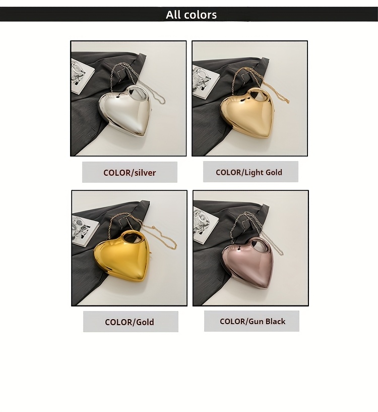 Women's handbag, evening bag. Fashionable evening, wedding, music festival, date, party makeup bag, mobile phone bag. Multi-purpose shiny heart-shaped mini handheld formal dress bag. Commuter chain shoulder bag. New spring and summer crossbody bag.