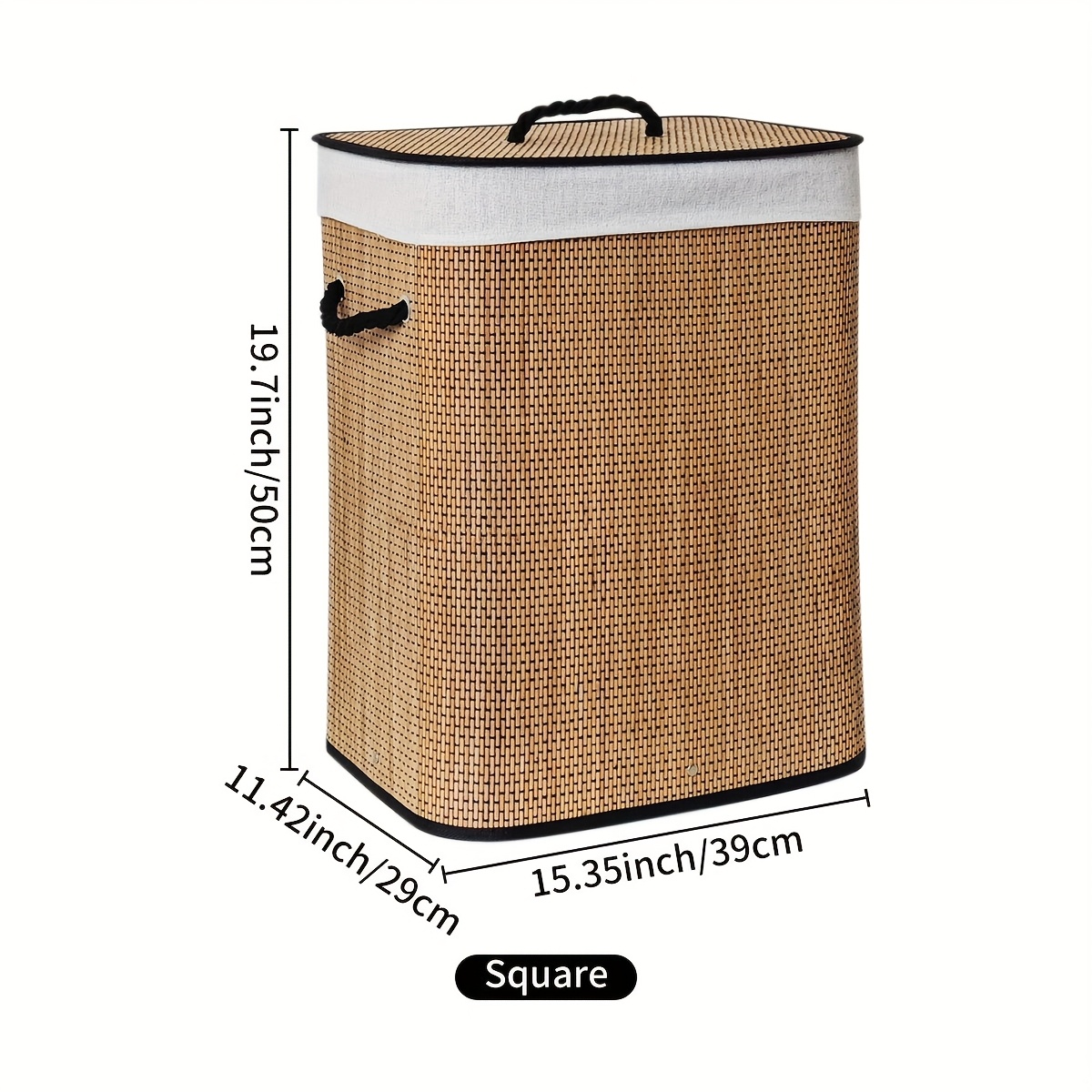 Cesto Portabiancheria Pieghevole Vireon 65L In Bambù E Tessuto Oxford - Cestino Con Manico Per Bagno E Camera Da Letto - Beige - 4