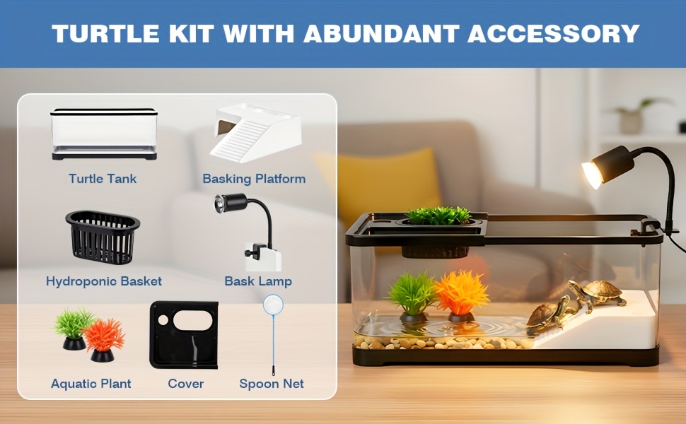 Advwin Turtle Tank Kit with Basking Lamp Non-Slip Stairs - Suitable for Small Turtles Fish Shrimp Reptiles
