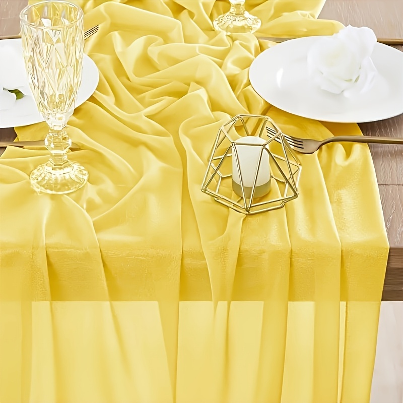 Image of 1pc Yellow Chiffon Table Runner 11.8x118 Inches - Perfect For Weddings, Engagements, Birthdays, Bridal Showers, Christmas, And Valentine's Day Decorations, Ideal For Versatile Home And Outdoor Decor