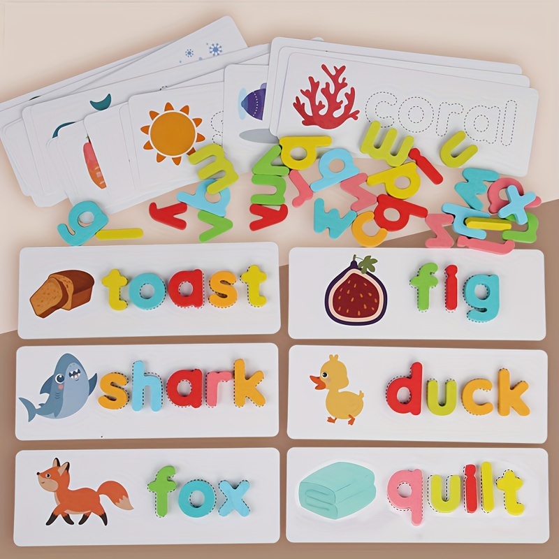 

Wooden Alphabet & Word Spelling Game - Educational Toy For Kids 3-5, Includes Sorting & Activities, Letter Puzzle Cards