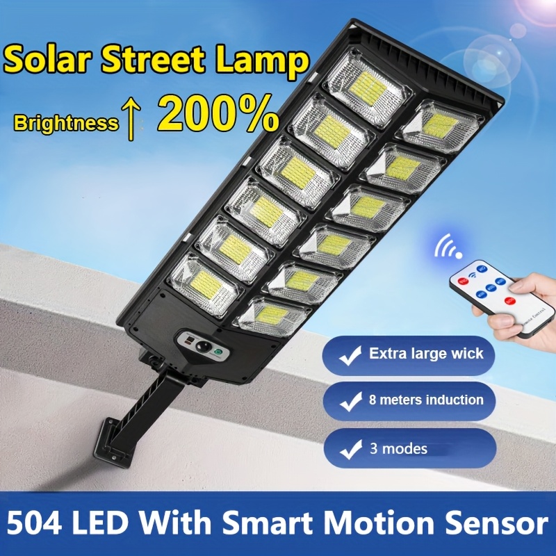 

504led Solar Street Light, 3 Lighting Solar Motion Sensor Light, Outdoor With Remote,, Double Row Outdoor Light, For Business Street, Garage, Garden, Path, Front Emergency Lights