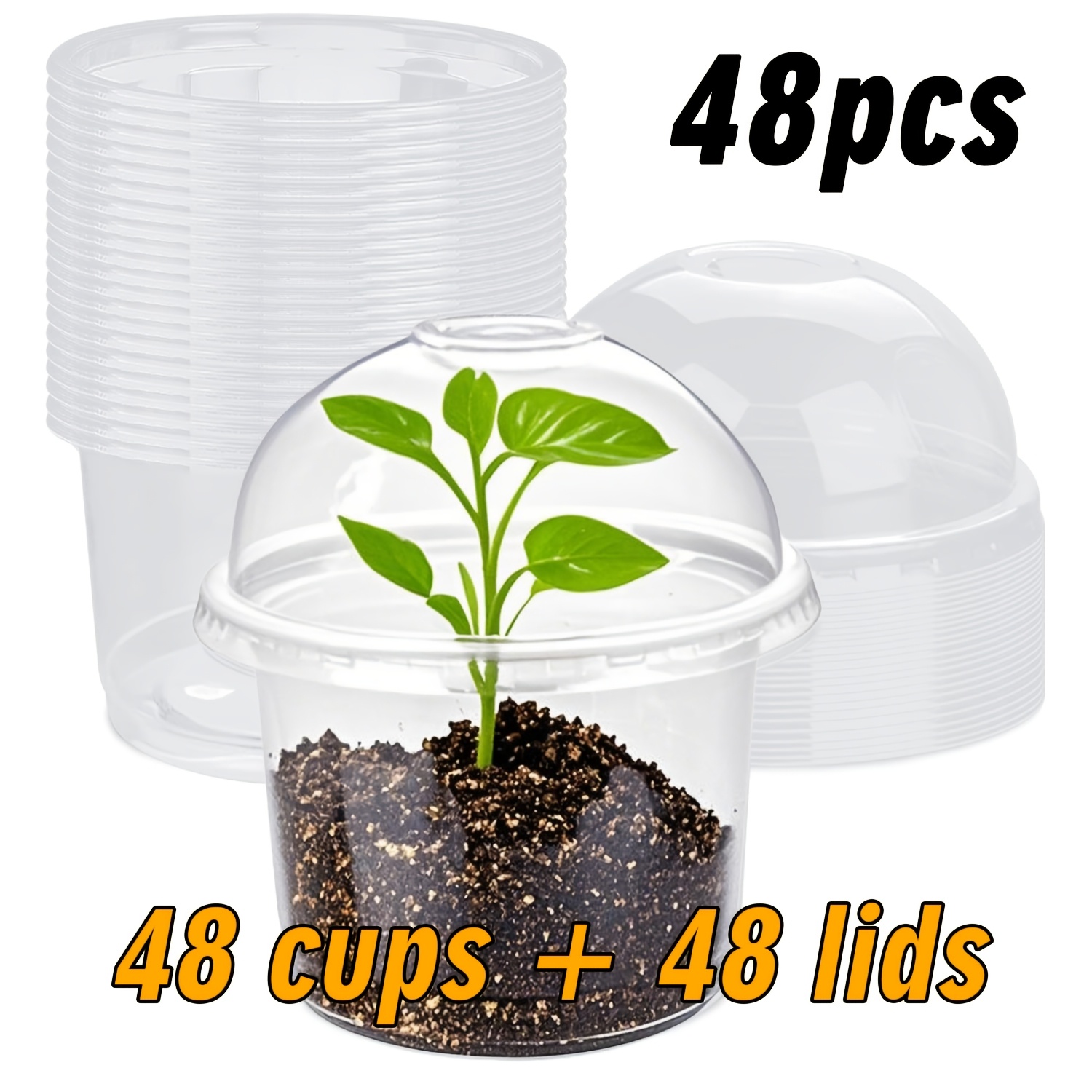 48pcs/24pcs/12pcs Nursery Pots With Moisture Dome, 48pcs 4-inch Clear Seedling Pots + 48 Clear Lids, Seed Starter Pots, Small Plant Containers, Outdoor Storage