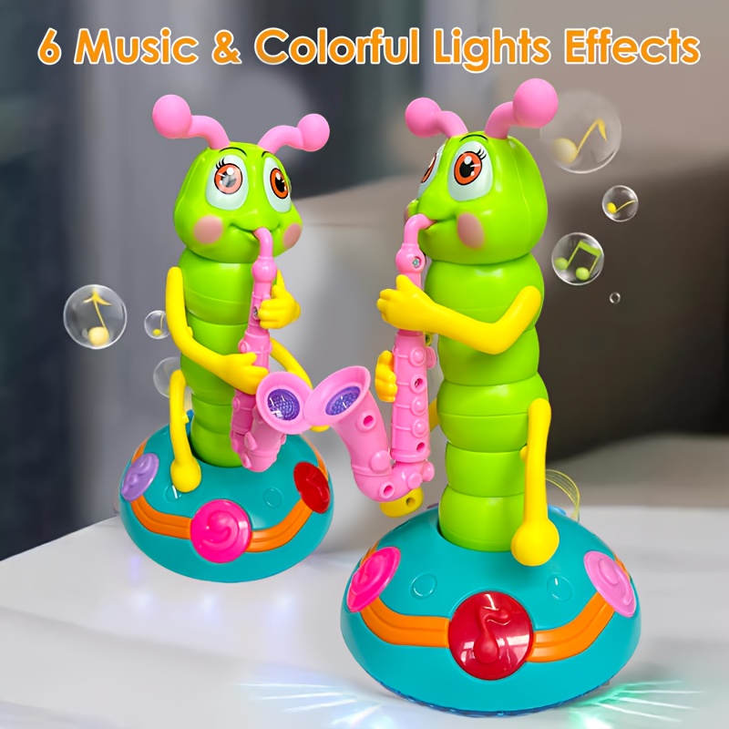 interactive twisting worm saxophone toy with dancing music colorful lights educational safe abs material 6 colors white no batteries needed christmas halloween gift for kids kid toy design durable construction preschool children early childhood education sturdy construction young children best for christmas Product details 1