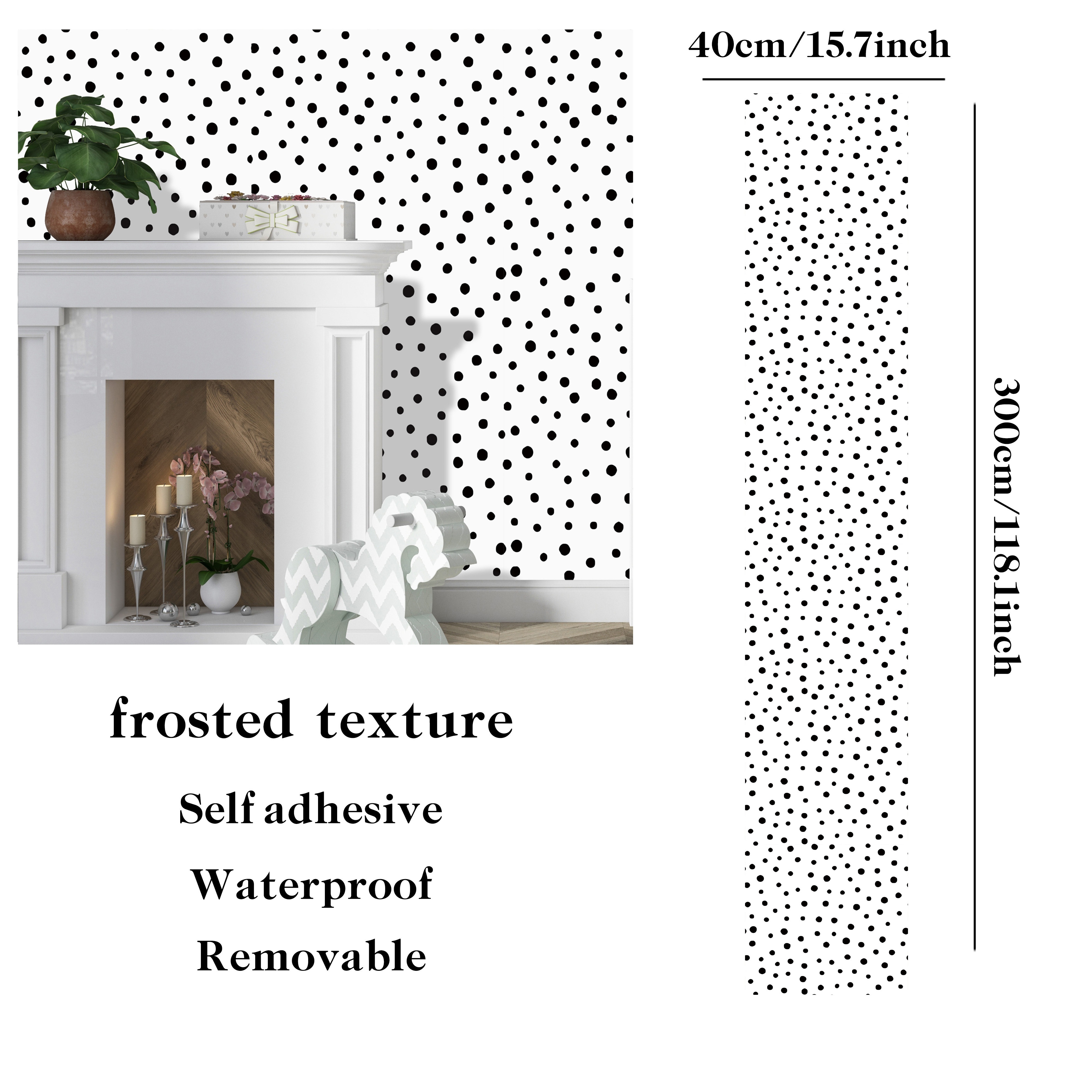 Polka Dot Wallpaper - Black And White, Removable Vinyl Contact Paper For Walls, 15.7" X 118.1", & Remove