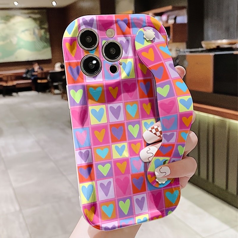 TEMU Phone Case: 1 Heart Phone Case With Wrist Strap, Printed Cream Case With Wrist Strap Design, Drop-proof Shockproof Full-coverage Soft Case,