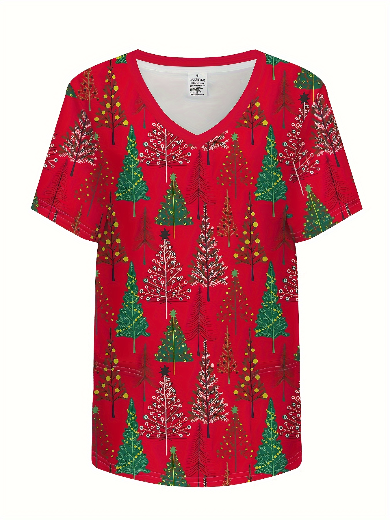 Women's Merry Christmas Button Up Blouse - Santa Graphic V-Neck Short Sleeve Top