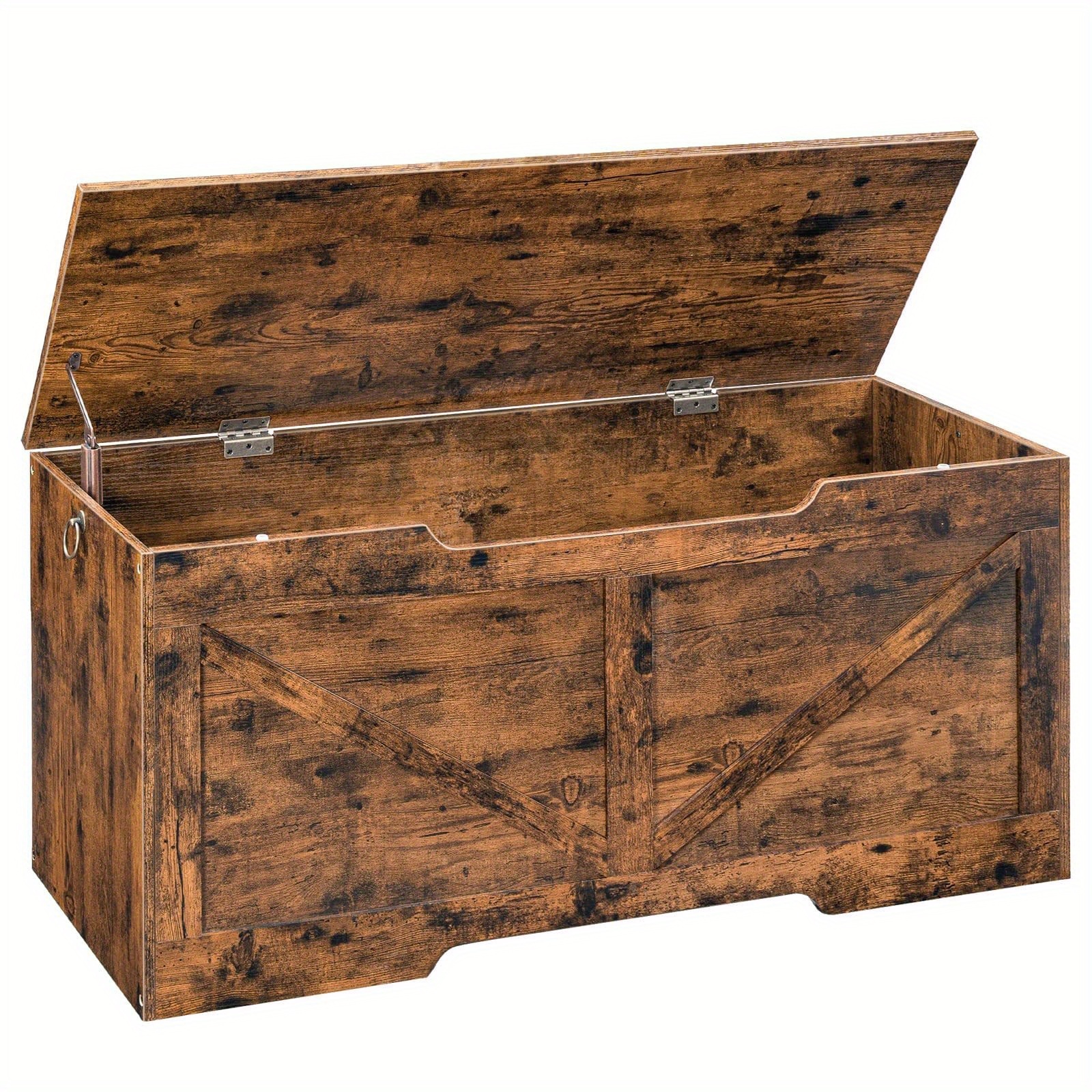 Wooden Lid Storage Box, Cabinet, And Bench - Durable And Safe With Wide Top, Ideal For And Shoes, Rustic Brown End