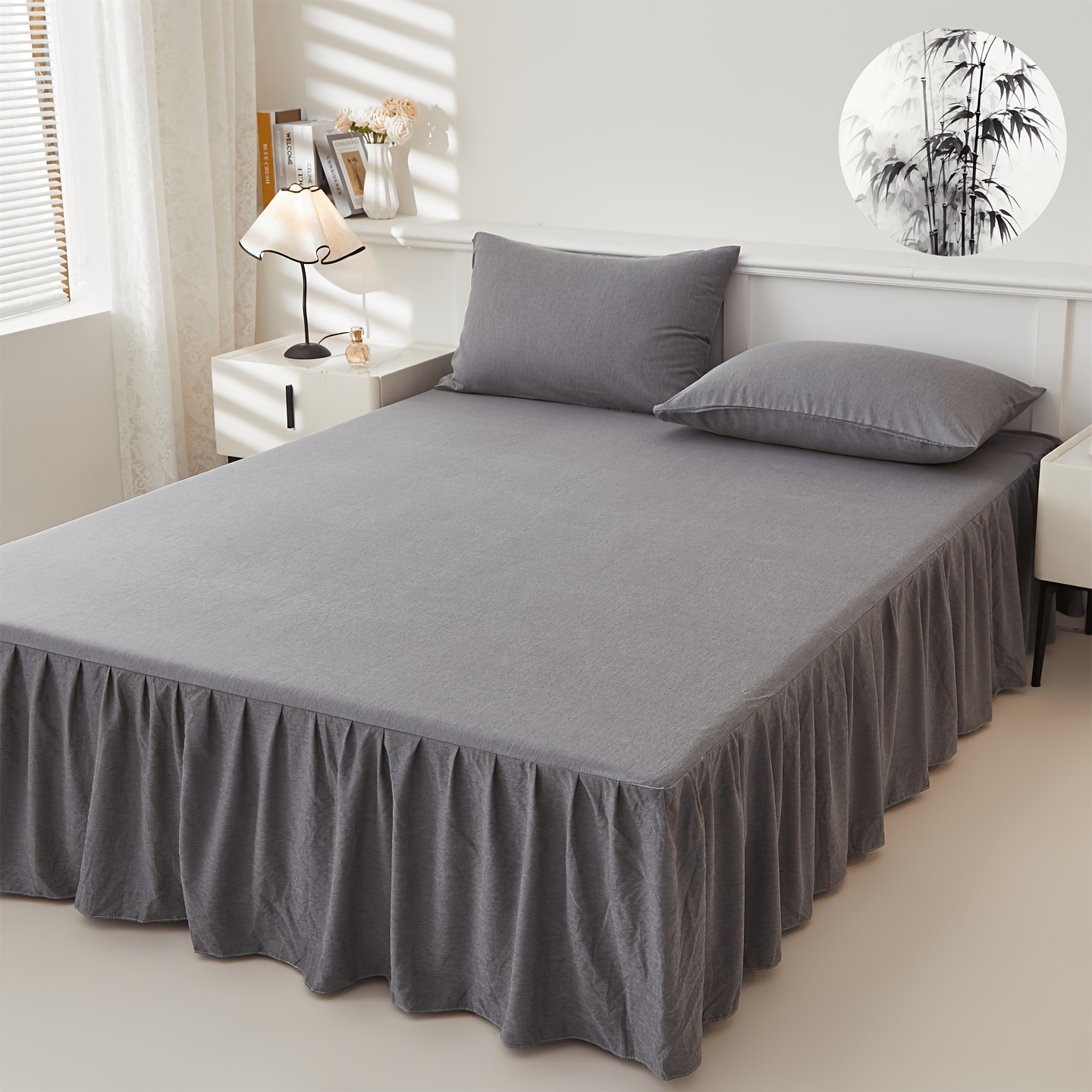 TEMU 1 falda de cama de fibra de bambú, y transpirable, cubierta de cama ajustable elástica antideslizante con banda elástica, protector de colchón,