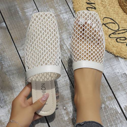 womens slip beige white open toe sandals with cushioned insole breathable slip ons for beach home office non slip rubber sole footwear qy2516