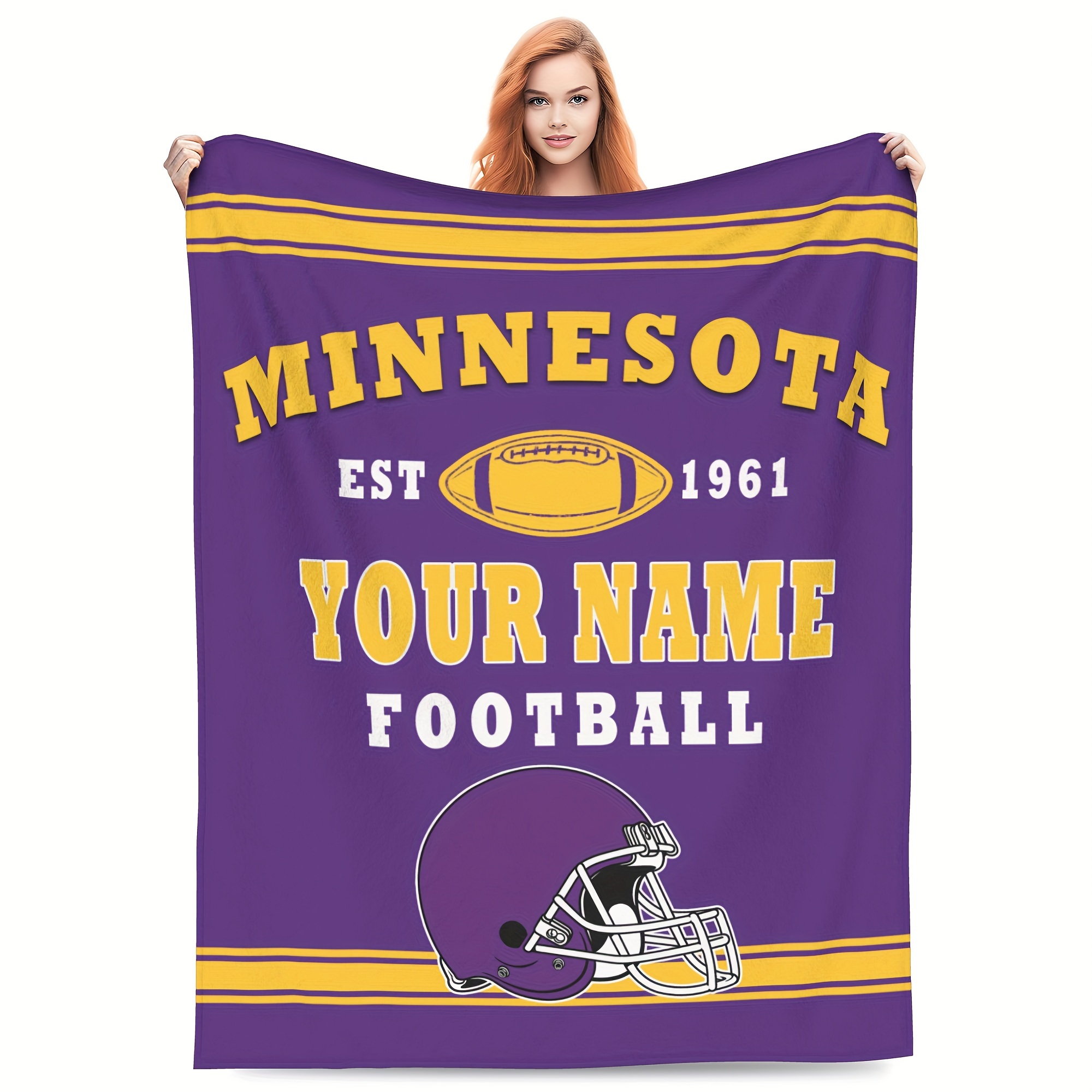 

Customizable Football Throw Blanket, Polyester, Rectangular, Knit, No Power Needed, Personalized Name & Number, Ideal For Fans, Travel, Home Decor, Sofa, Bed - Unisex Gift