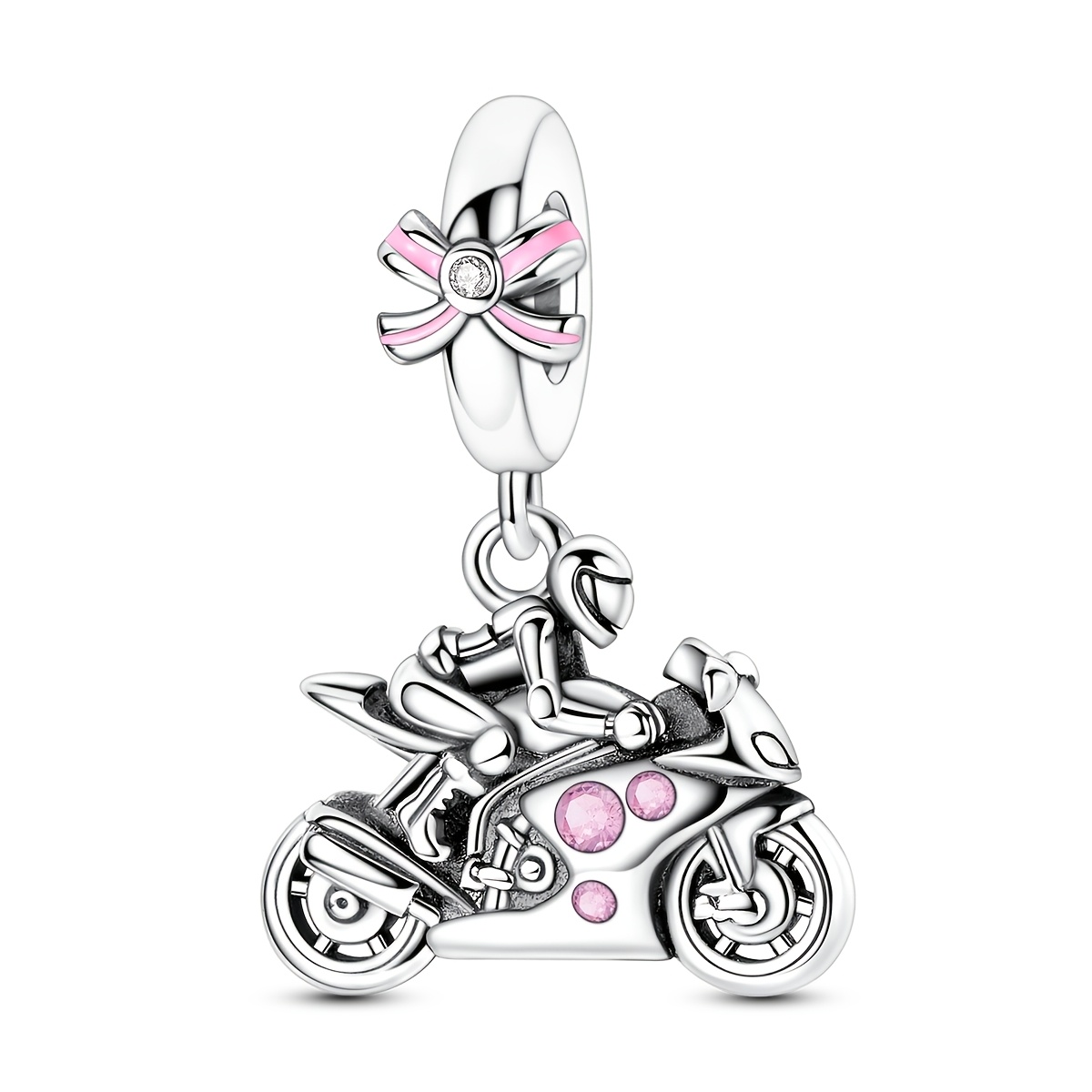 Image of 1pc Designed Silvery-colored Charm Beads For Women, Featuring A Stylish Motorcycle. This Elegant Jewelry Gift In A Box And Is Suitable For Original Bracelets And Necklaces For Crafting