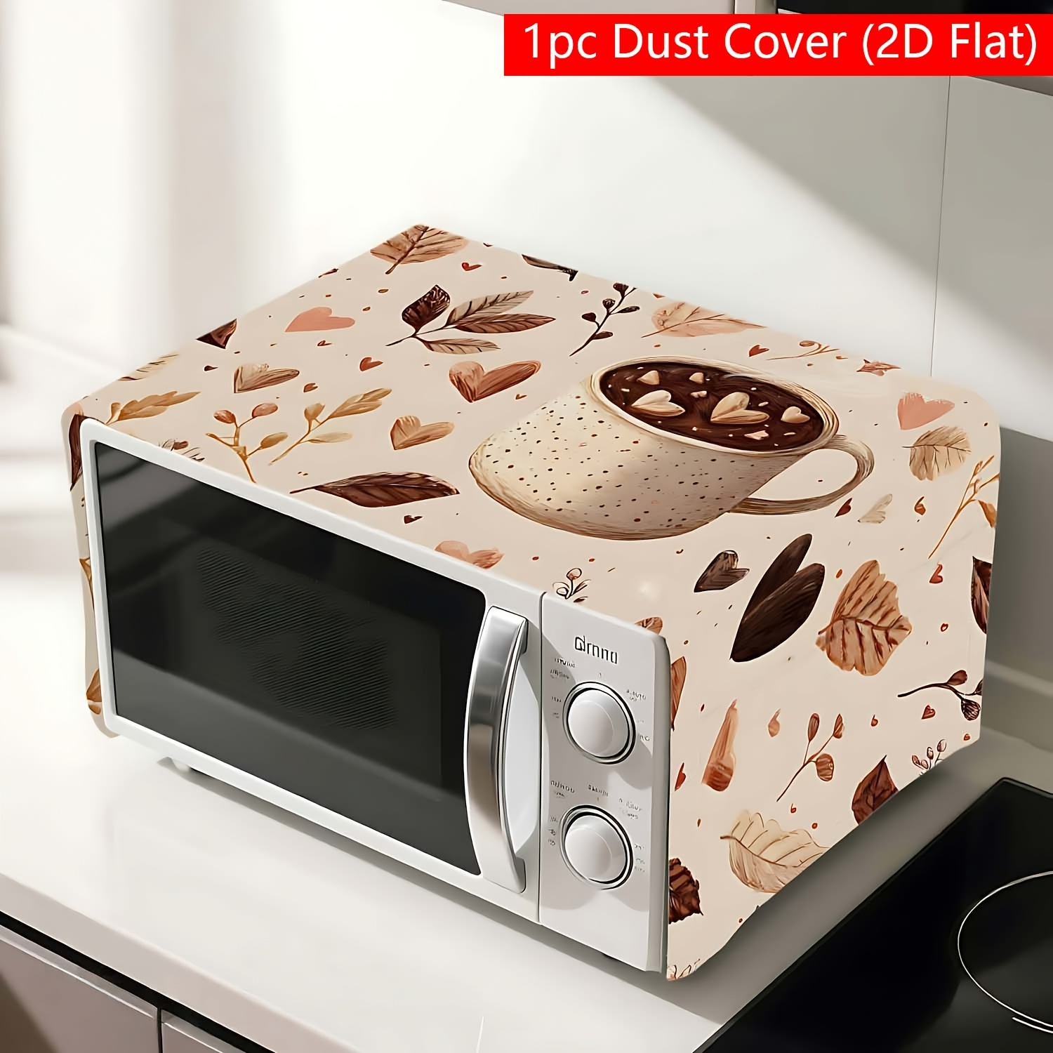 TEMU Coffee And Leaves Microwave Cover, Heart-shaped Design, Perfect For Enhancing Kitchen, Dining Room, Living Room, Cafe, Study Decor