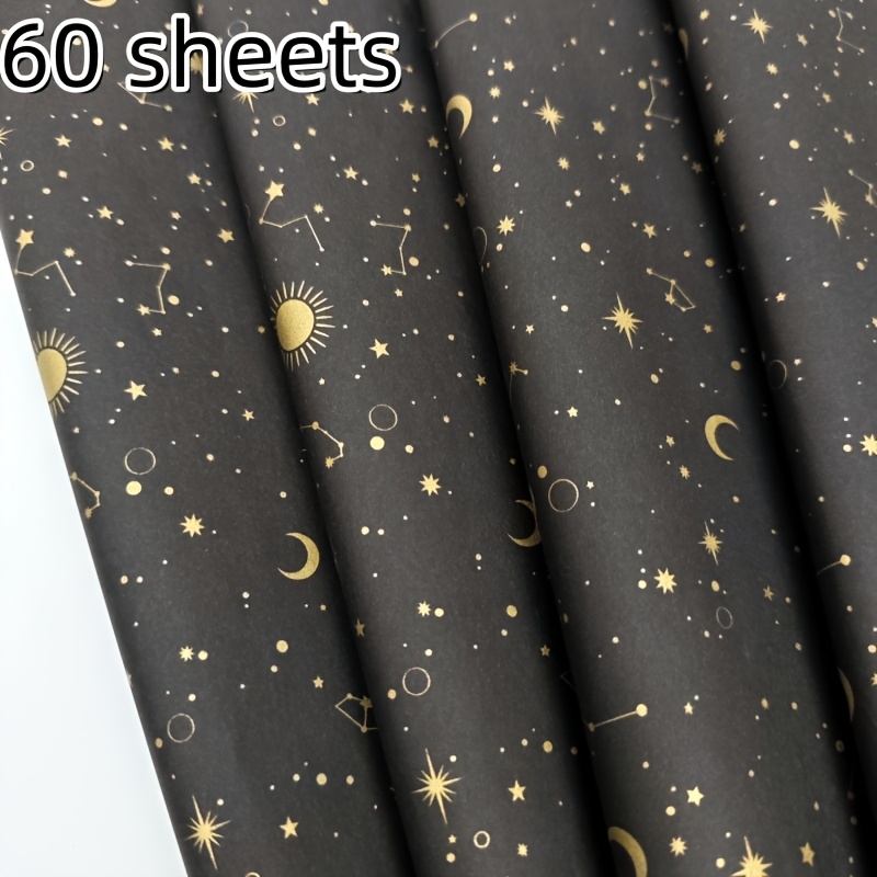 Thin Paper With Black And Golden Starry Sky Pattern, 20" X 14" Gift Wrapping Paper, Suitable For Christmas Gifts, Birthday Gift Packaging, Bouquet Packaging, Gift Bag Filling, Party Gifts