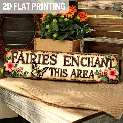 2d flat 2d flat metal sign a rustic fairy garden themed wall hanging decor charm to decoration in gardens patios or fairy gardens measures 3 15 74 inches 2d flat