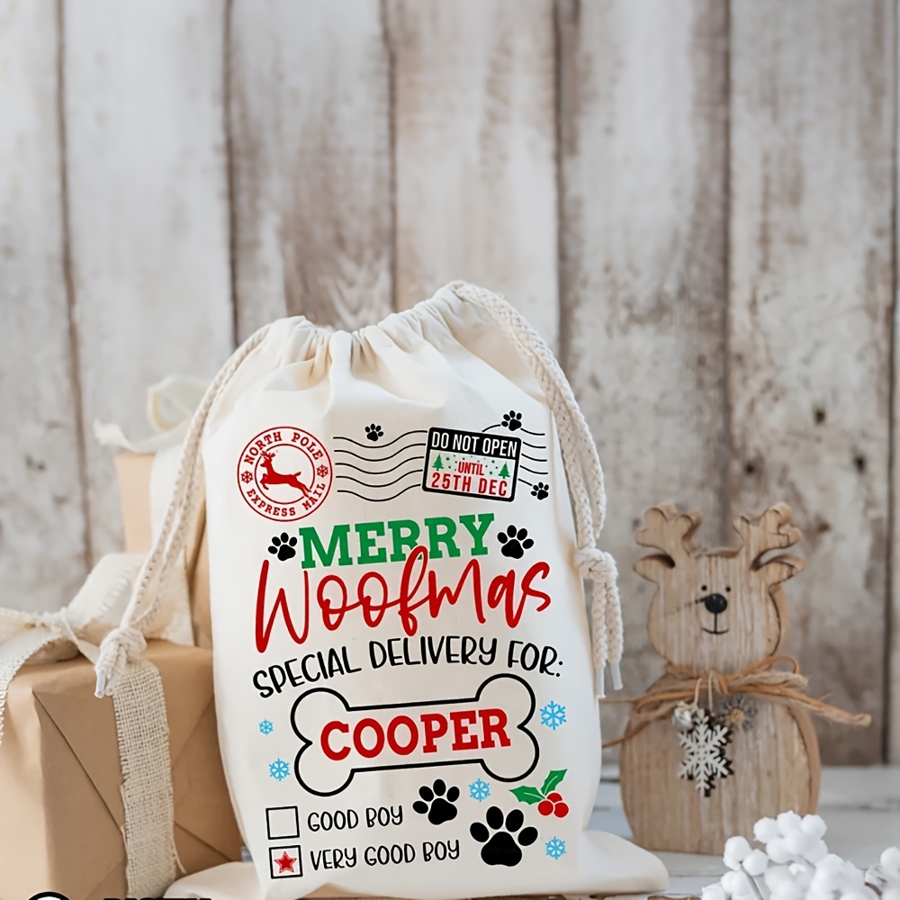 TEMU Personalized Custom Dog Boy Girl Name Christmas Stocking Merry Christmas Eve Holiday New Year Gift Bag Xmas Box Home Tree Fireplace Mantle