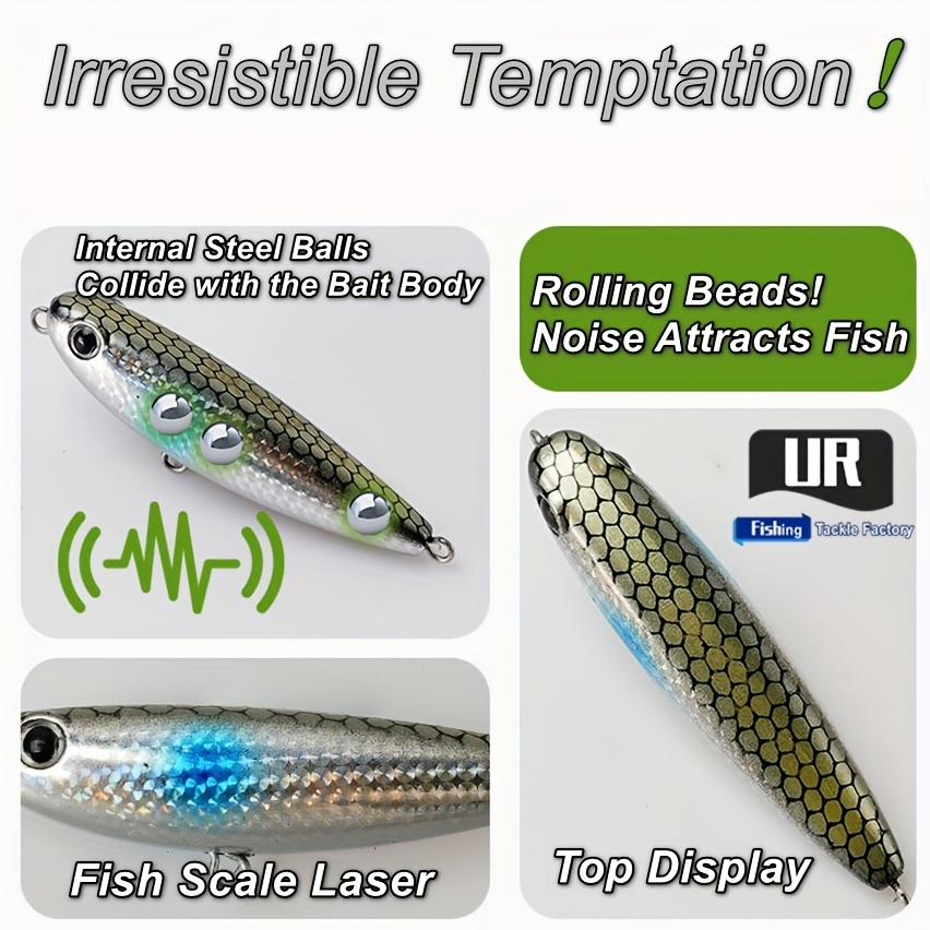 5pcs walk dog topwater pencil lures built in ball - Temu