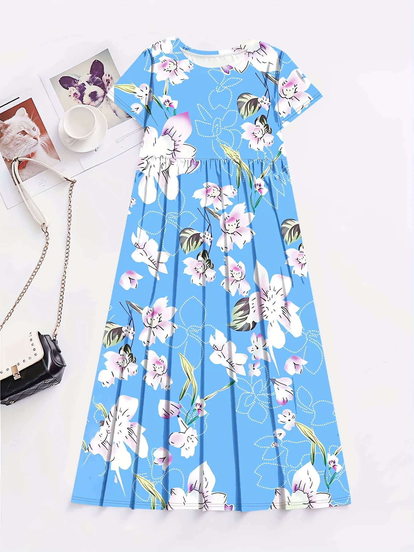 vestido estampado floral rosa bolsillos vestido Temu Uruguay