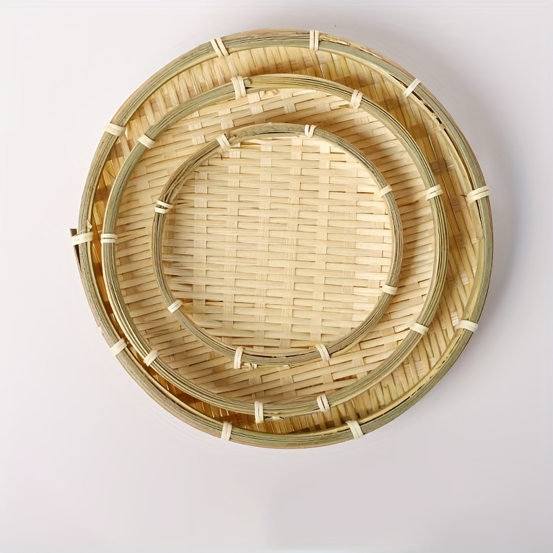 Image of [3pcs Bamboo Circular Dustpan] 3pcs Set Of Hand Woven Bamboo Circular Dustpan | Unique, Natural Materials, Creative Household Plates, Mini Bamboo Products | Use, Shelf Baskets