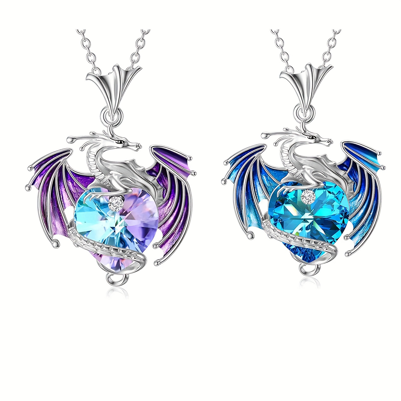 

2pcs Set Fashion Dragon Pendant Necklaces Birthstone - Cubic Zirconia & Zinc Alloy, Silvery - Couples, , Parties, Birthdays, Anniversaries, Graduations, Halloween & Christmas