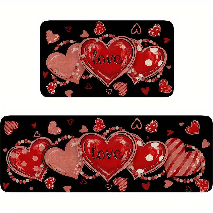 

2-piece Valentine's Day Kitchen Rug Set - Non-slip Polyester Mats With Rubber Backing, Machine Washable, Rectangular Love For Anniversary, Wedding, Kitchen Decor - (40x60cm/40x120cm)