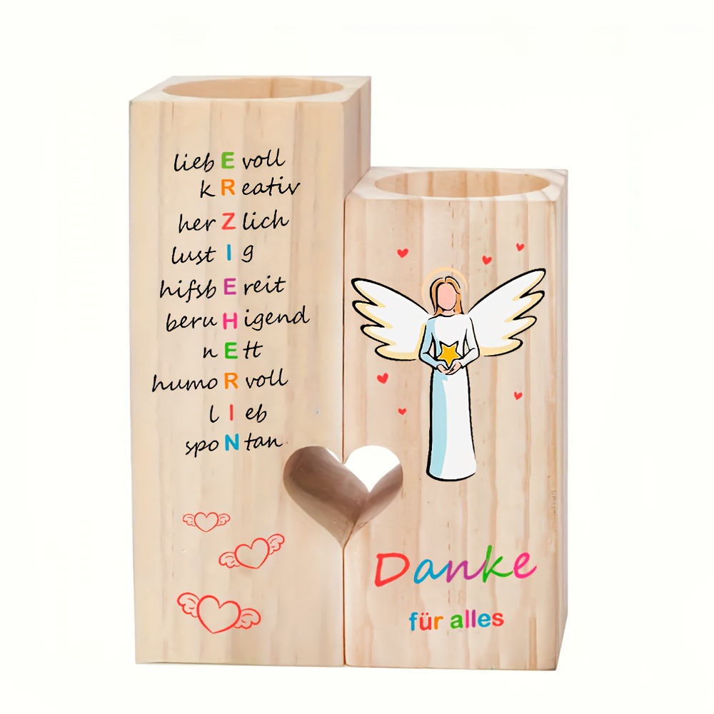 Heart-shaped Wooden Candlestick For Educators, Kindergarten Farewell Gift With Thank (candles Not Included)