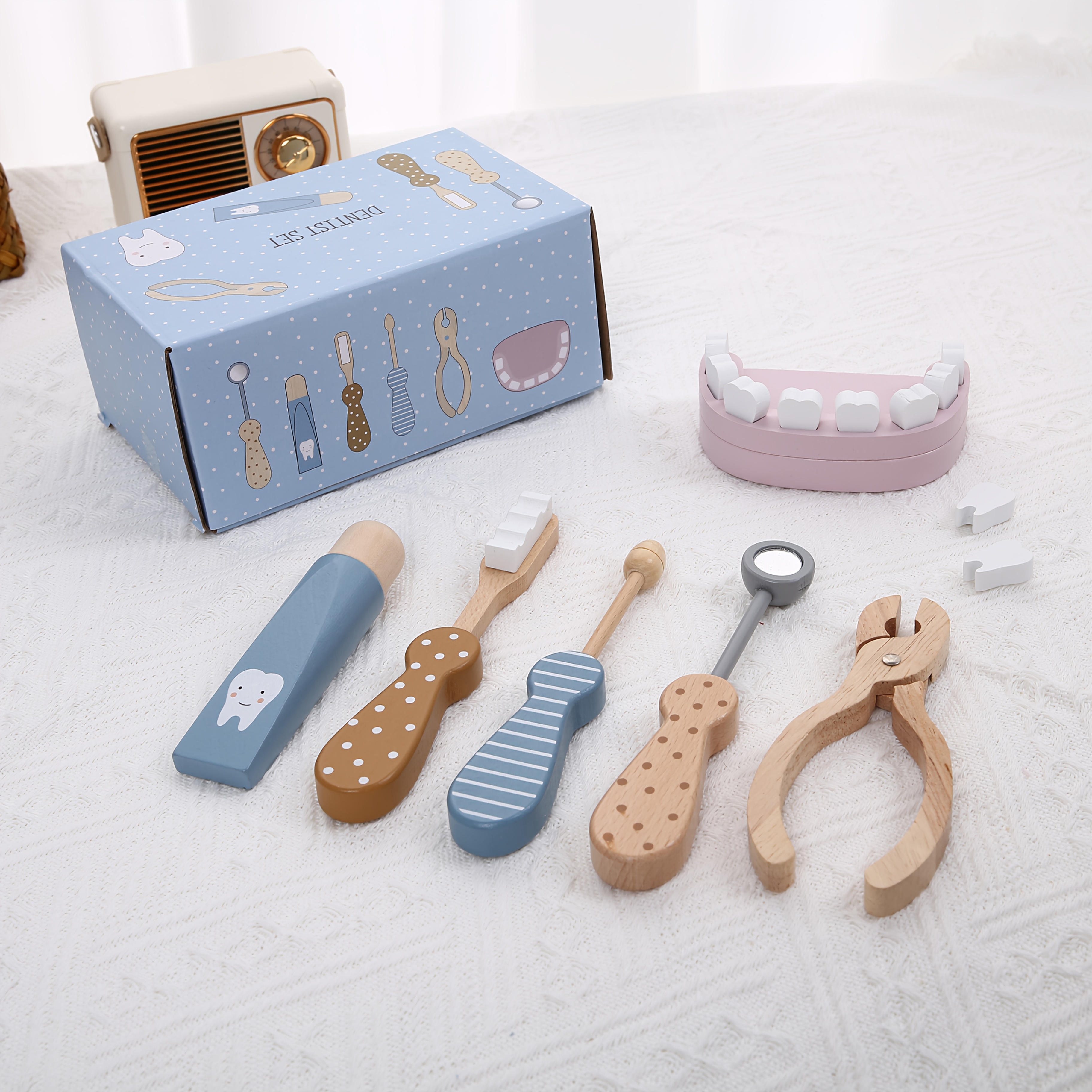 Image of Wooden Children's Pretend Play Toy Set - Little Doctor Role Play, Dentist Oral Dental Kit, Nurse Toy, Teaching Toothbrushing Toy, Doctor Role Play, Pretend Doctor Game. Designed For Children