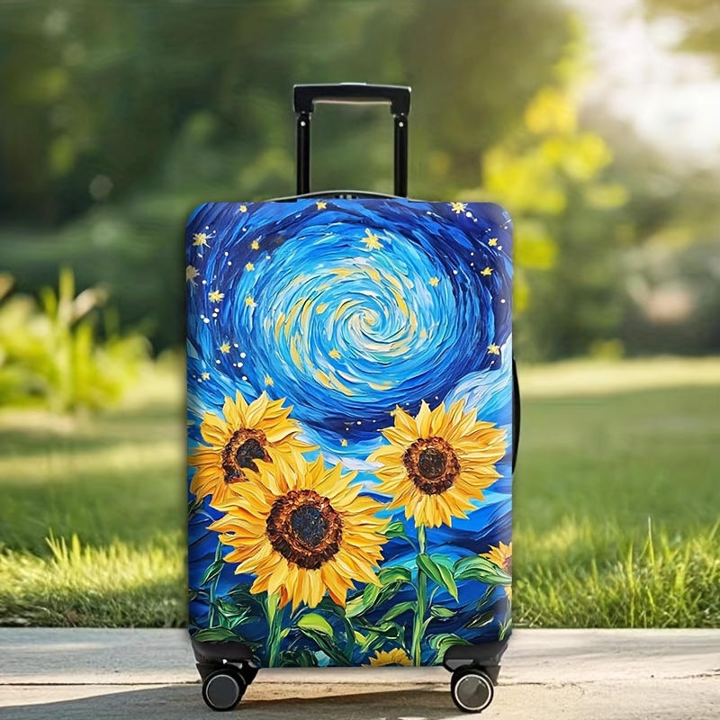 TEMU That Used During Trips, A Printed Luggage Protective Cover Featuring Van Gogh's Starry Night And Sunflower Patterns, A High-elasticity Suitcase