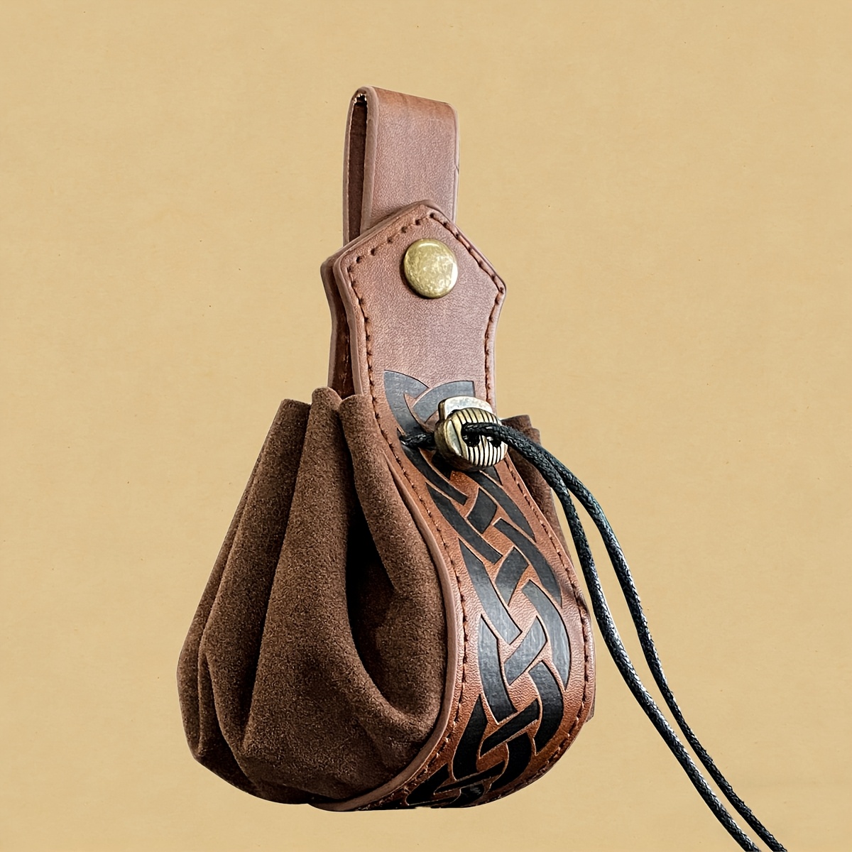 TEMU 1pc Medieval Retro Viking Style Pouch Belt Bag Coin Purse Drawstring Fashion Pu Waist Pack