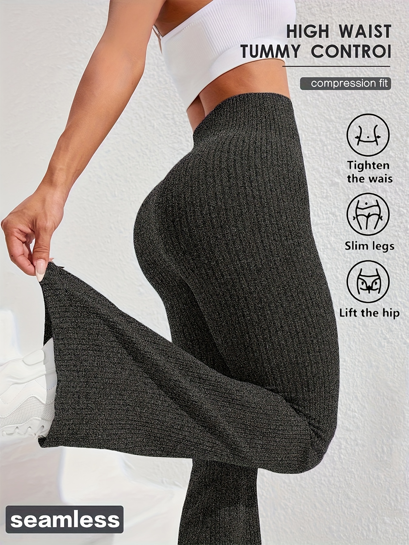 2026 spring summer womens high waist tummy control   flare pants textured wide ribbed sports pants fashion casual trousers for fitness running and daily wear mega  