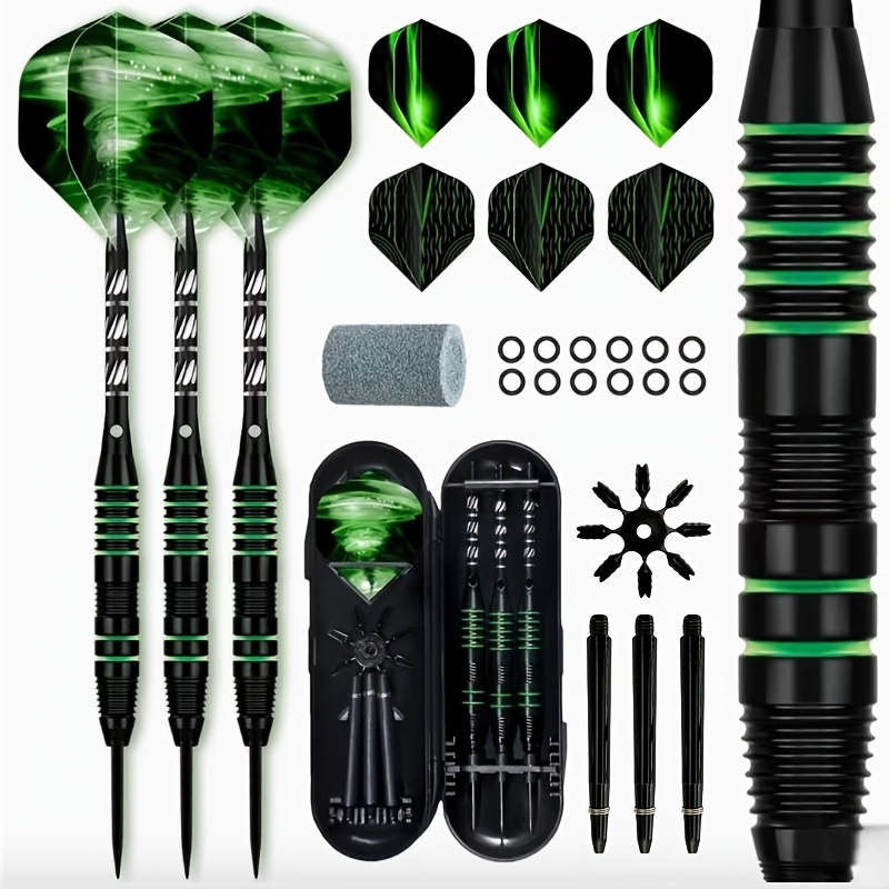TEMU Steel Tip Dart Complete Set For Beginners And Pros, Heavy-duty Knurled Darts, Aluminum Alloy Shafts With Extra Flights And Full Additions Kit,