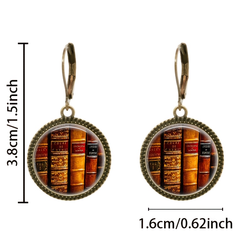 2pc Classic Pendant Earrings Set with Ancient Book Spine Design