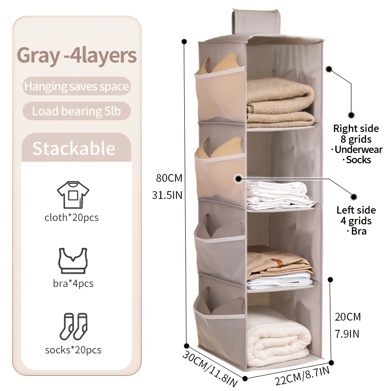 Four-layer Hanging Underwear Storage Bag, Space- Layered Design For Capacity, Ideal For Home And Dormitory Storage, Hangs Easily In Closets To Organize Underwear, Briefs, Socks, Clothes, And Pants