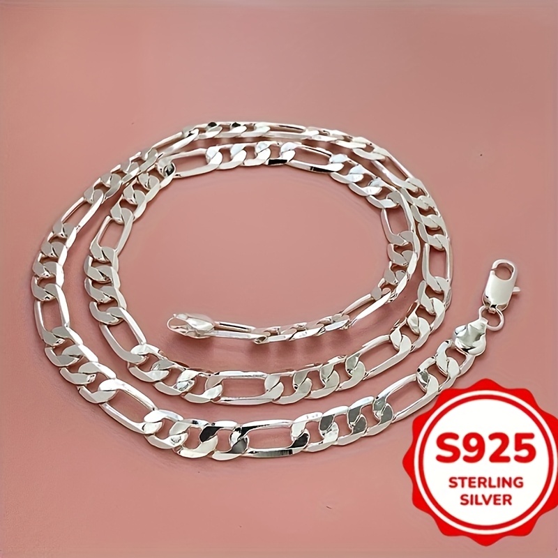 TEMU 2d Flat - A 925 Sterling Silver Chain Necklace In 20, 22, Or 24 Inches With A 6mm Lateral Flat Design, Perfect For Men's And Women's Wedding