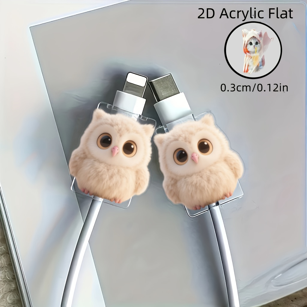 2d Flat, Owl Pattern Cable Protectors, Anti-scratch Type-c/mobile Phone Charger Cable Protectors, Stylish And Durable, Mobile Phone Cable Protectors, , Sturdy Plastic Material