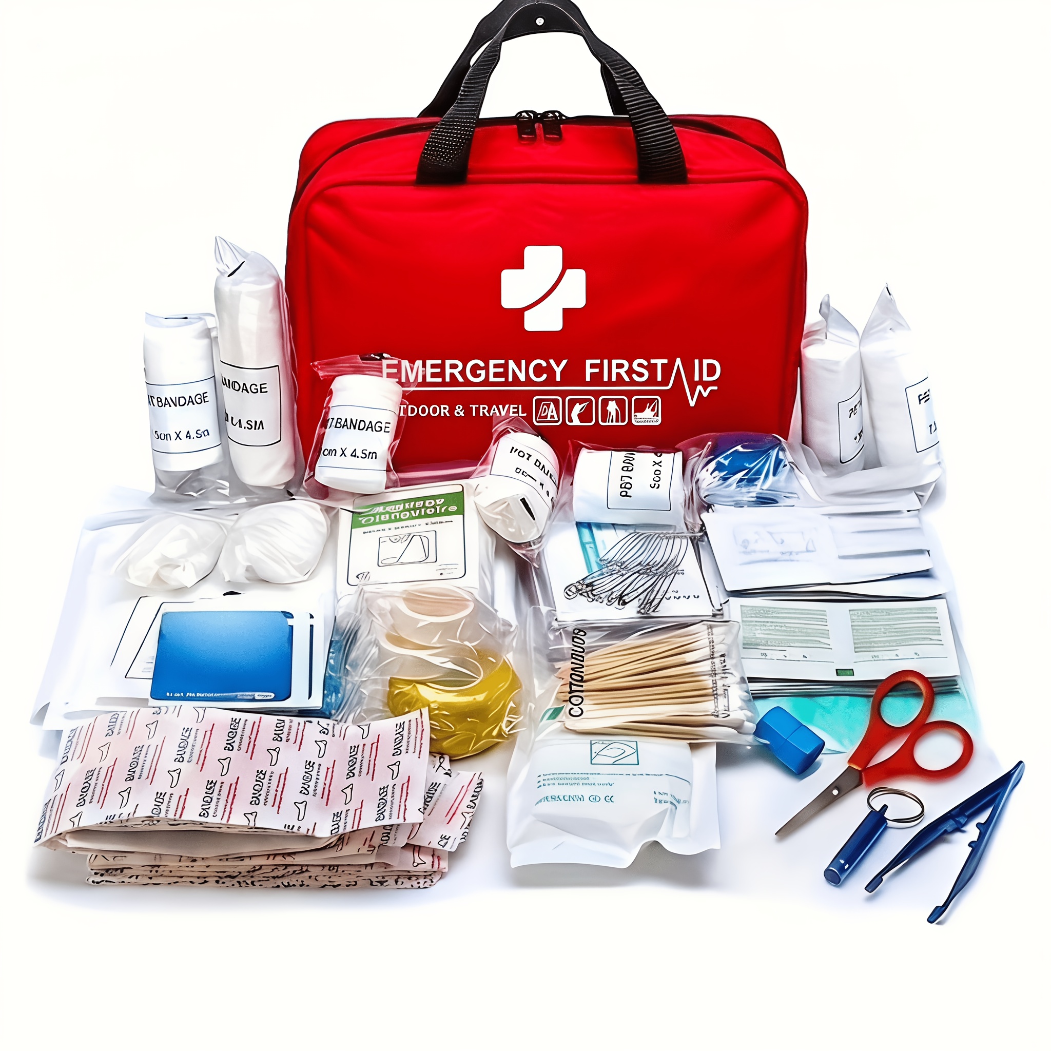 Small/Large Portable First Aid Kit, Including Professional Scissors And Tweezers, Specifically Designed for Camping, Hiking, Hunting, And All Types Of Outdoor Activities, Equipped with Essential First Aid Supplies Like Bandages, Gauze..