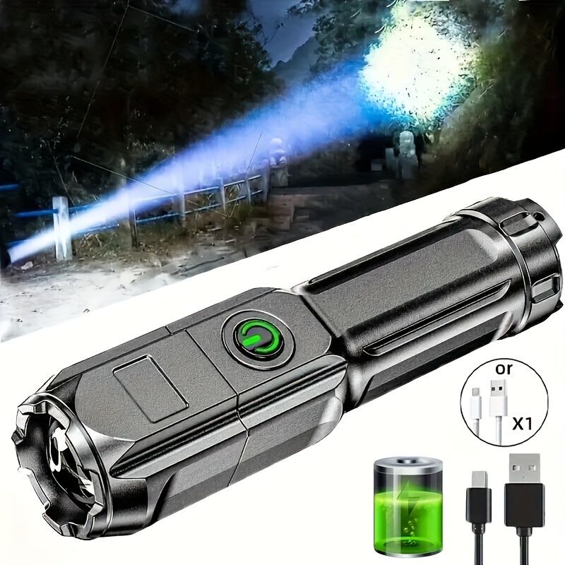 

Ultra-bright Zoomable Led Flashlight - Usb Rechargeable, Perfect For Camping, Fishing & Emergencies, 800mah Lithium Battery Flashlight Rechargeable Rechargeable Flashlight