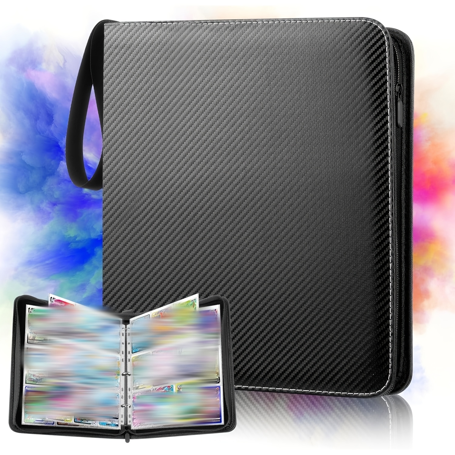 Image of Trading Card Album, 50 Pages Trading Card Sleeves For Up To 900 Cards, Card Binder For Trading Cards, Card Organizer, Pu Material Card Binder, Compatible With Sports Cards, Mtg, Tcg (black)
