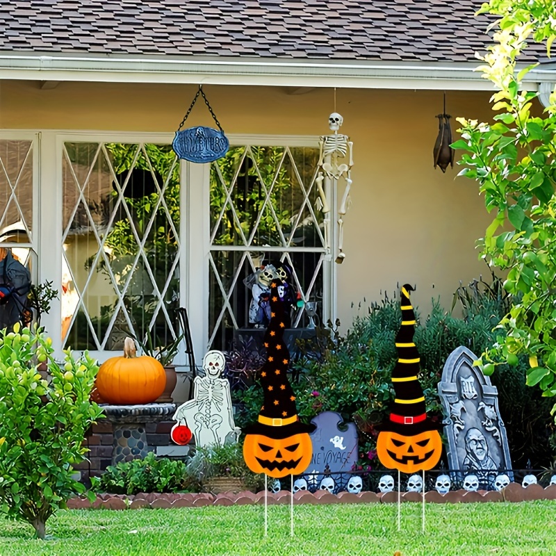 

Flanney Garden Stakes 2 Pack - Jack-o'-lantern With Hat Metal Yard Signs, No-electricity Lawn Decorations, Durable Plastic Holiday-slogan Themed Garden Sculptures