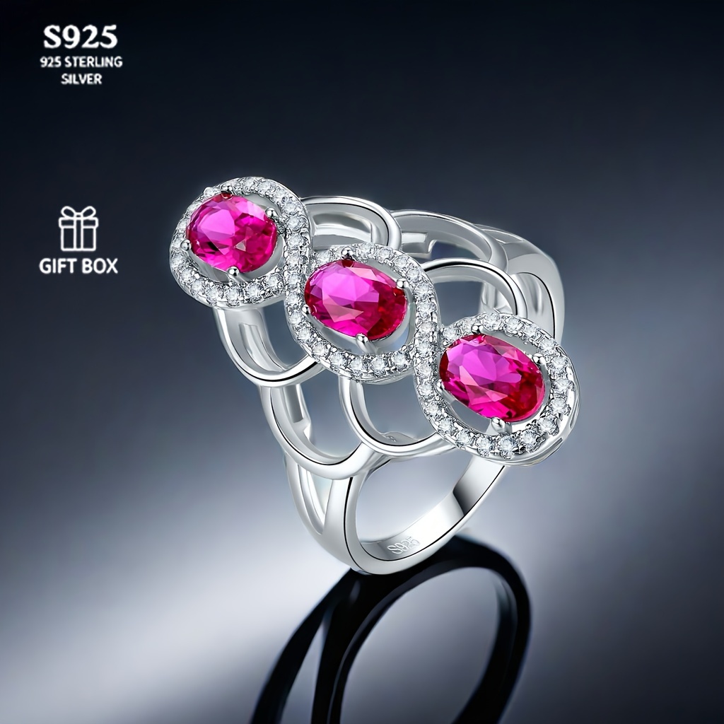

100%925 Sterling Silver Bohemian Personality Trend Creative Exquisite Bright Noble Hollow Design Set With 3 Oval Zircon Rings