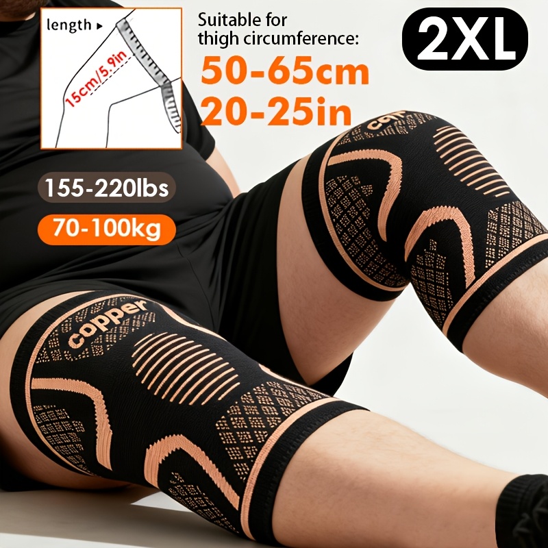 TEMU 2pcs/ 1pair- Extra Large Copper Compression Knee Sleeves With Non-slip Strips, Oversized Breathable & Comfortable Knee Brace, Plus Size High