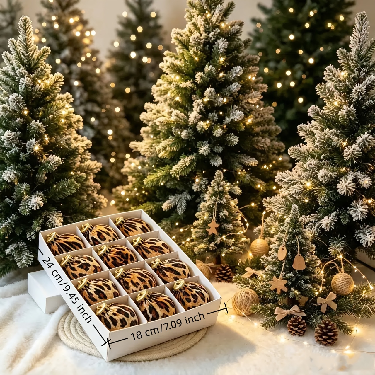 TEMU 12pcs Christmas Ball Set With Leopard Print Foam Ornaments - 8cm/6cm Vibrant Animal Pattern With - Lightweight And Durable Holiday Decor For
