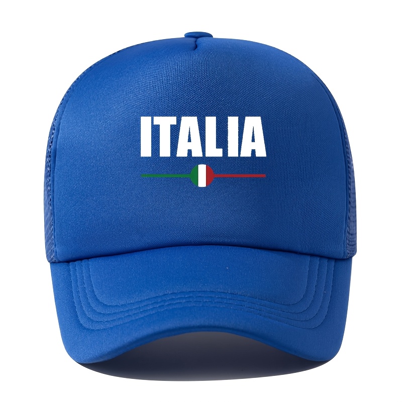 TEMU A Unisex Printed "italia" Baseball Cap, Summer Outdoor Breathable Curved Brim Hat, Trucker Baseball Cap, Outdoor Vacation Travel Camping Casual