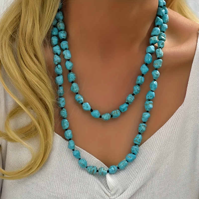 

Double-layered Turquoise Necklace, Vintage Bohemian Style, Long Style, Fashionable Jewelry Accessory, Perfect Gift Idea