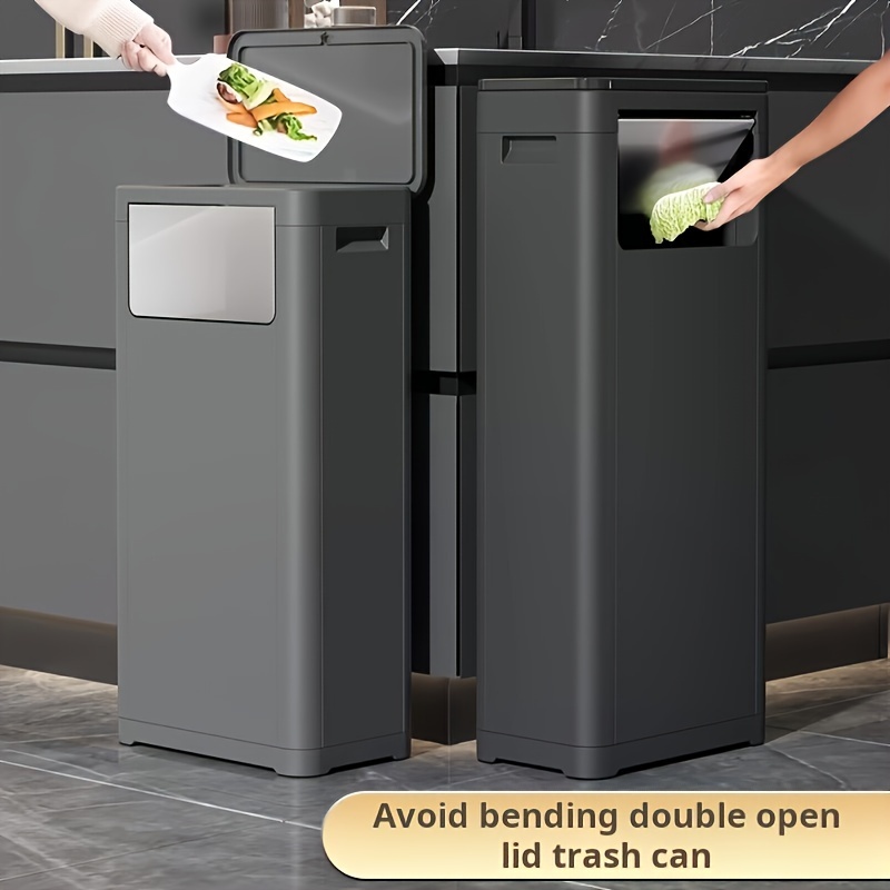 

32l/25l Dual Lid Waste Bin, High-capacity Modular , Push And Slide Opening, Suitable For Kitchen, Bathroom, Living Room, Bedroom - Black Plastic Trash Container With Multiple Specifications