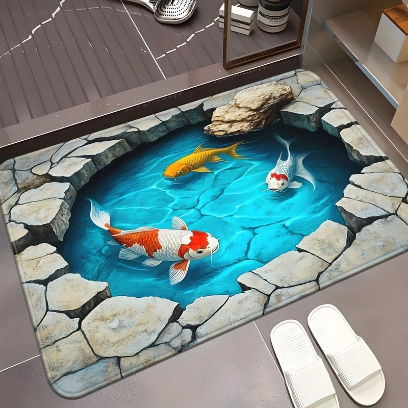 1pc 3d Illusion Door Mat - Non-slip Machine Washable Rug, Bathtub And Shower Safety Mat, Suitable For Bathroom, Bedroom, Living Room Entrance | Design | Durable Floor Mat, Fish Pattern
